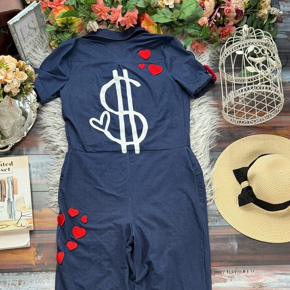 Weissman Navy Patch Jumpsuit – “Girlz Love” Retro Dance Coverall - Picture 5 of 11